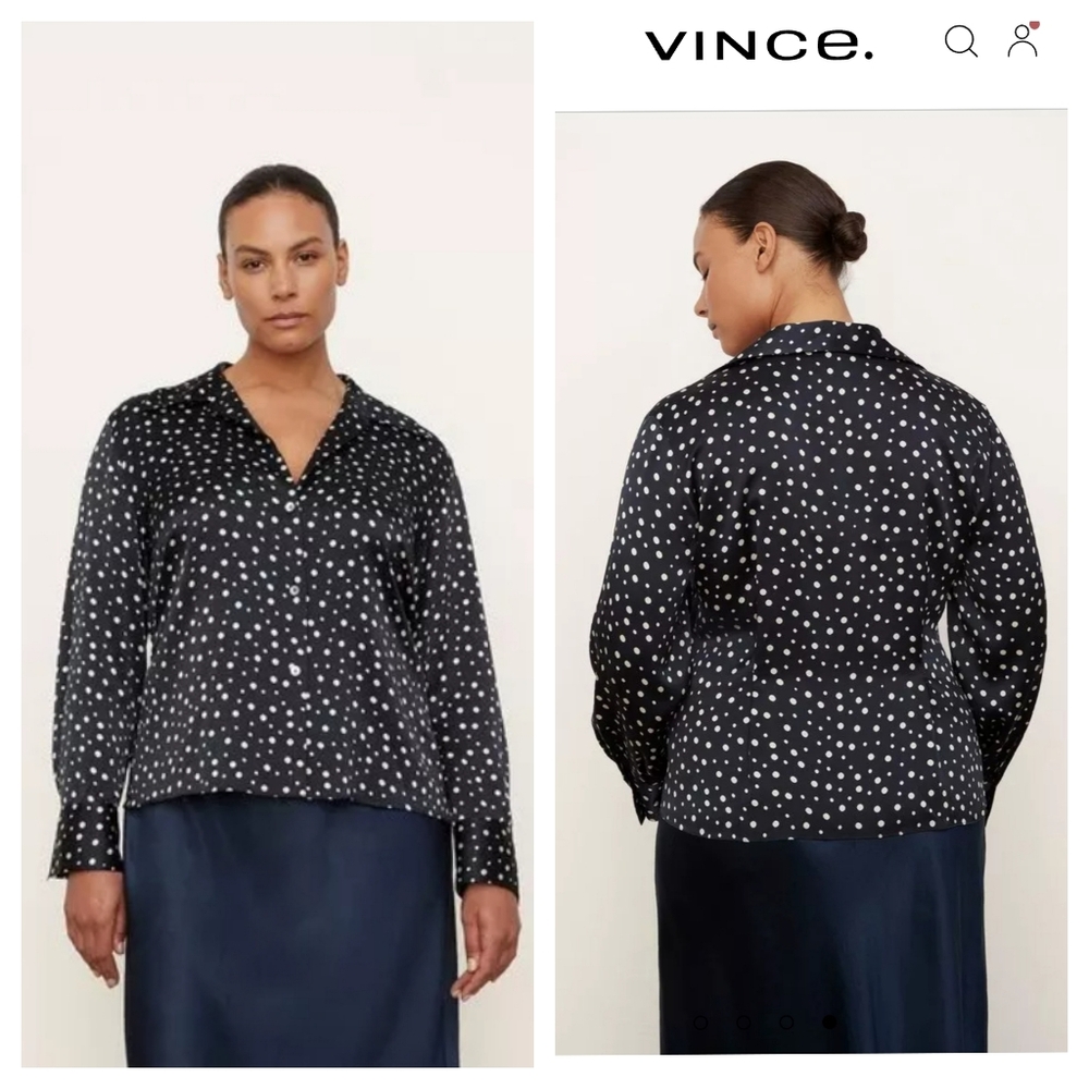 Vince silk dotted navy blouse nwt 3x - Picture 3 of 3